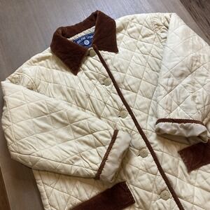 VTG Selene Sport Silk Quilted Barn Coat Cream Corduroy Trim Medium 90s Jacket